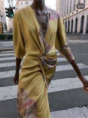 white and gold dresser tall ZARA Yellow Satin Maxi Dress UK XS main image 0